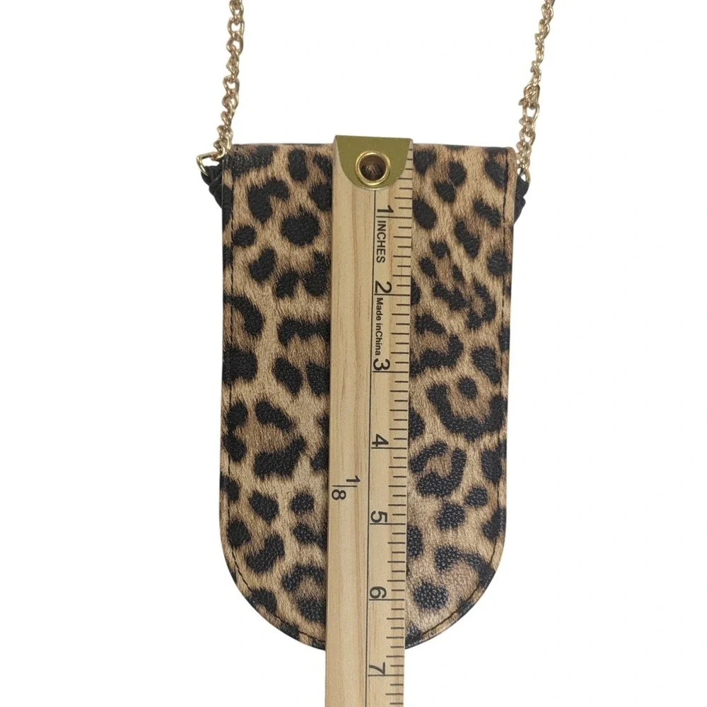 Chic Leopard Flap Mini Crossbody Phone Bag Black Faux Leather Gold Hardware